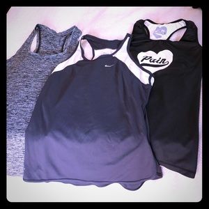 Three athletic tanks: Nike, under armor and LTP